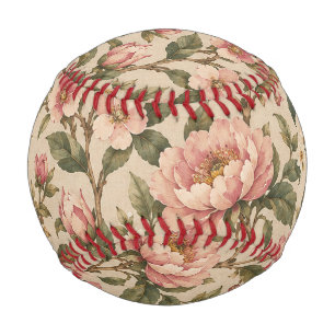 Balle De Baseball Motif de jardin de pivoine et de rose romantique v