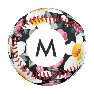 Balle De Baseball Motif d'élégance Monogram avec fleurs de narciss