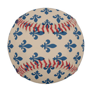 Balle De Baseball Motif Fleur de Lis, Bleu Royal Français sur Crème