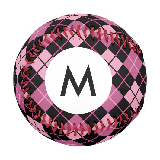 Balle De Baseball Motif Jacquard Monogramme en noir et rose (Devant Gauche)