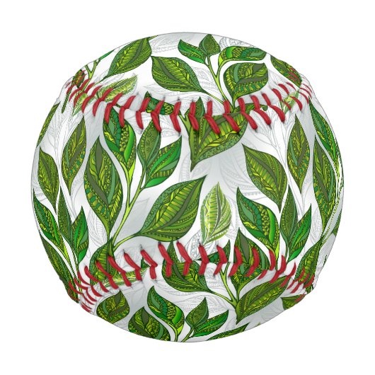 Balle De Baseball Motif sans couture avec Feuilles de thé vert (Devant)