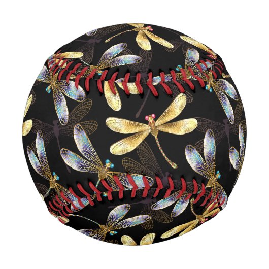 Balle De Baseball Motif sans couture avec libellules d'or (Dos)