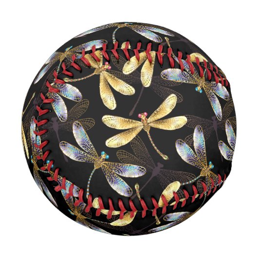 Balle De Baseball Motif sans couture avec libellules d'or (Devant Gauche)