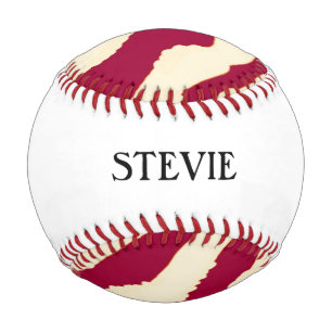 Balle De Baseball Motif zèbre rouge et crème avec nom