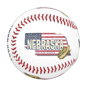 Balle De Baseball Nebraska États-Unis Retro State Map Vintage USA