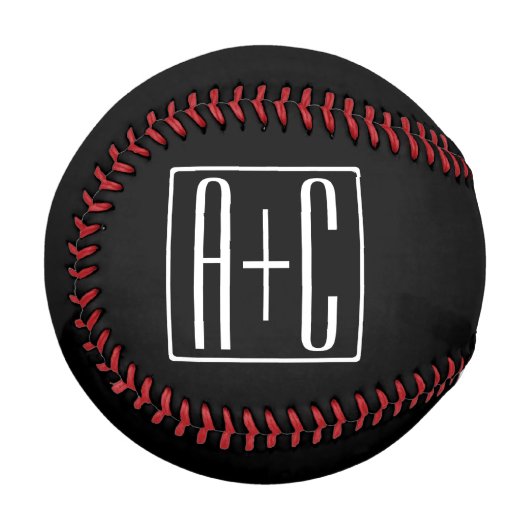Balle De Baseball Noir & Blanc | Initiales de couples (Devant Gauche)