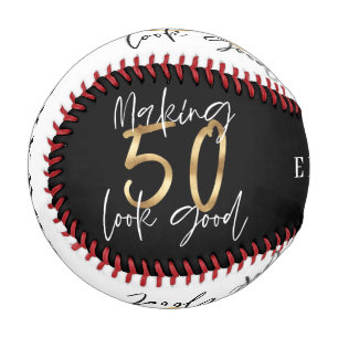 Balle De Baseball Noir et or 50e anniversaire chic moderne