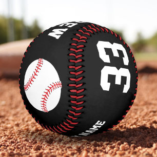 Balle de baseball noire avec nom équipe numéro