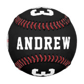 Balle de baseball noire avec nom équipe numéro (Dos)