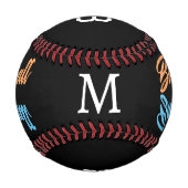 Balle De Baseball Nom de l'équipe Numéro Monogrammé Moderne Design (Dos)