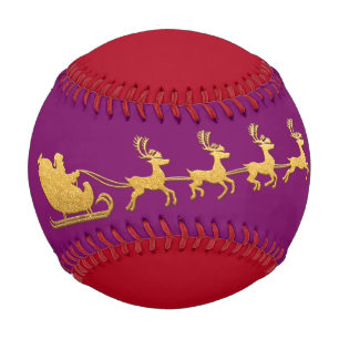 Balle De Baseball  Nom Joyeux Noël Père Noël Reindeer Rouge pourp