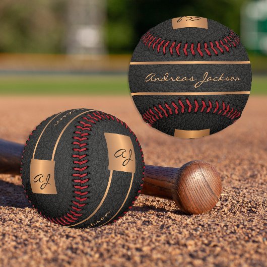 Balle De Baseball Nom monographique personnalisé or noir moderne