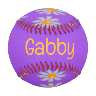 Balle De Baseball Nom personnalisé fleurs bleues sur violet