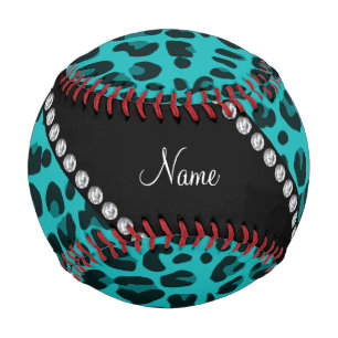 Balle De Baseball Nom personnalisé motif léopard turquoise