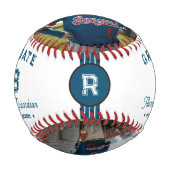 Balle De Baseball Numéro Jersey | Monogramme bleu de graduation (Devant)