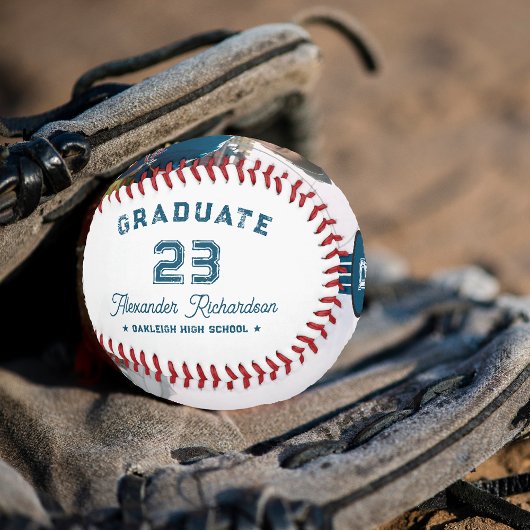 Balle De Baseball Numéro Jersey | Monogramme bleu de graduation