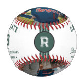 Balle De Baseball Numéro Jersey | Monogramme de la graduation verte (Devant)