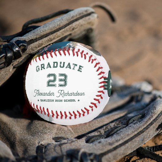 Balle De Baseball Numéro Jersey | Monogramme de la graduation verte