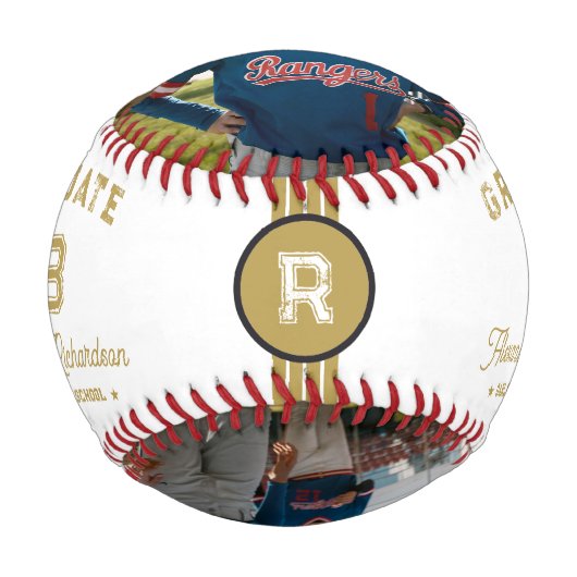 Balle De Baseball Numéro Jersey | Monogramme d'or (Devant)