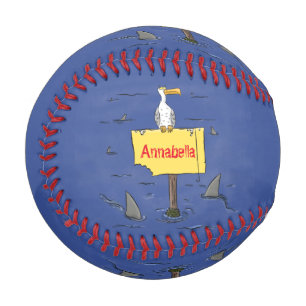 Balle De Baseball Oiseau de mer amusant entouré de dessins animés de