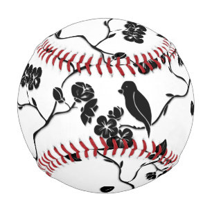 Balle De Baseball Oiseaux Motifs noirs et blancs sur les fleurs de c