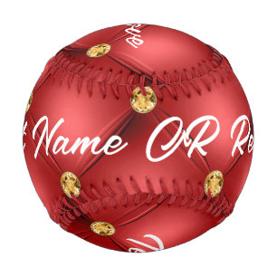 Balle De Baseball Or Rouge Diamant Toupetée Cuir Texte Nom Baseball