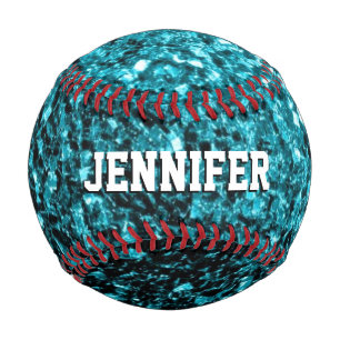 Balle De Baseball Paillettes bleu aqua scintillent Votre nom Équipe