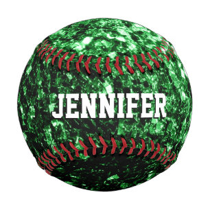 Balle De Baseball Paillettes vert foncé scintillent Votre nom Équipe