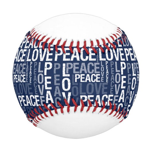 Balle De Baseball Paix et Amour Bleus (Devant)