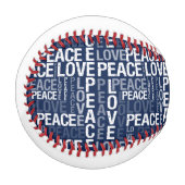 Balle De Baseball Paix et Amour Bleus (Devant Gauche)