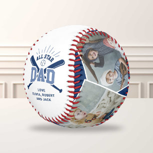 Balle De Baseball « Papa Toutes Étoiles » personnalisé Bleu