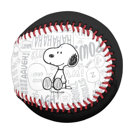 Balle De Baseball PEANUTS | Snoopy on Black White Comics (Devant Droite)