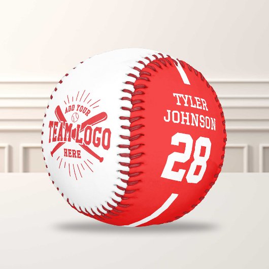 Balle De Baseball Personalized Player Team Logo Red