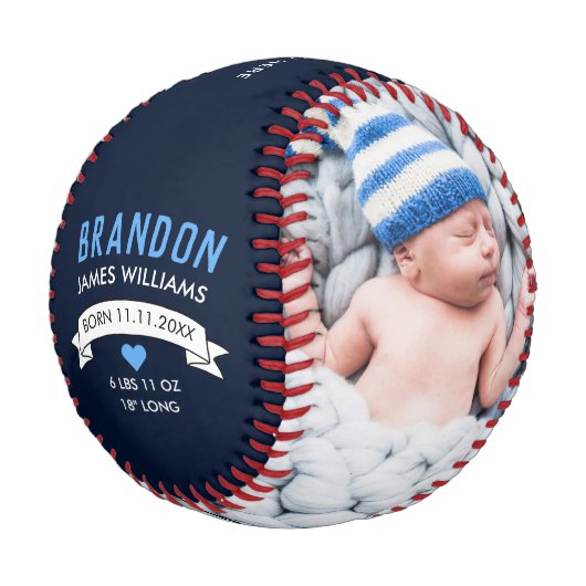 Balle De Baseball Photo Blue Baby Boy Faire-part (Angle)