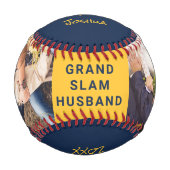 Balle De Baseball Photo personnalisée du mari bleu jaune (Devant)