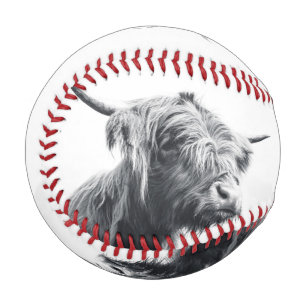 Balle De Baseball Portrait de vache Highland premier monogramme noir
