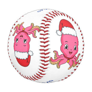 Balle De Baseball Poulpe mignon et heureux portant un chapeau de Noë