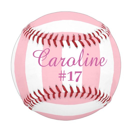 Balle De Baseball Rayé rose et blanc (Devant)