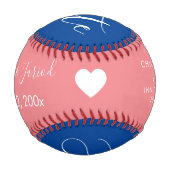 Balle De Baseball Red Blue Script Heart Save Dates Baseball (Dos)