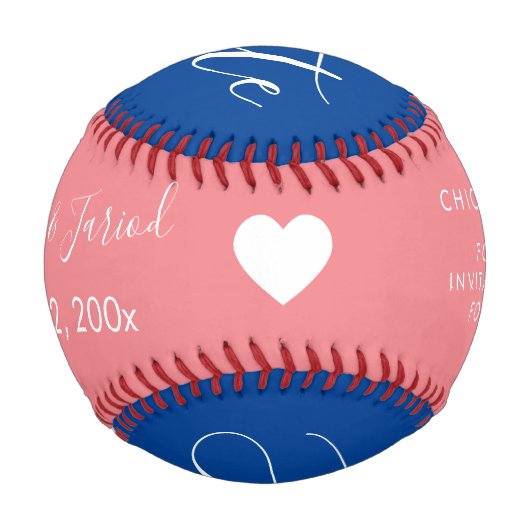 Balle De Baseball Red Blue Script Heart Save Dates Baseball (Dos)