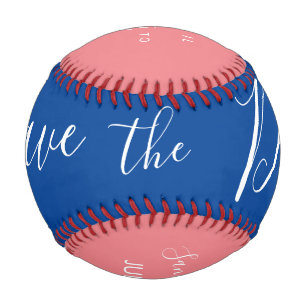 Balle De Baseball Red Blue Script Heart Save Dates Baseball