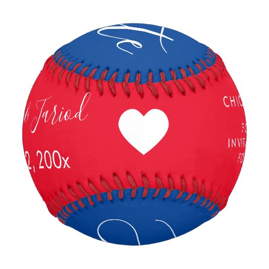 Balle De Baseball Red Blue Script Heart Save Dates Baseball (Dos)