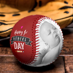 Balle De Baseball Red Happy 1st Père Day Audacieux Typographie moder