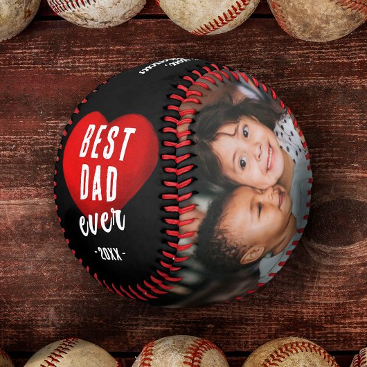 Balle De Baseball Red Heart Best Papa Ever 2 photo Collage