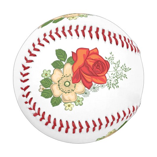 Balle De Baseball Rose rouge et marguerites (Devant Gauche)