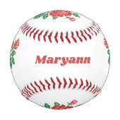 Balle De Baseball Roses rouges florales Feuilles verts personnalisés (Devant)