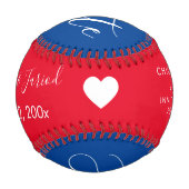 Balle De Baseball Rouge Bleu Script Cœur Enregistrer les dates Ba (Dos)