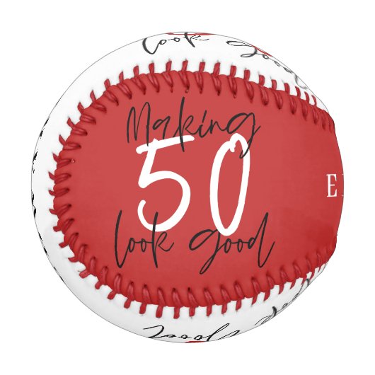 Balle De Baseball rouge et blanc 50e anniversaire chic moderne (Devant Gauche)