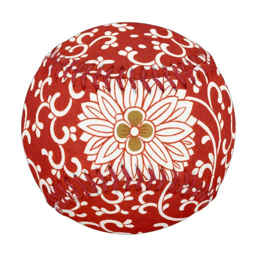 Balle De Baseball Rouge Floral Vibrant Ornate Classé Motif (Dos)
