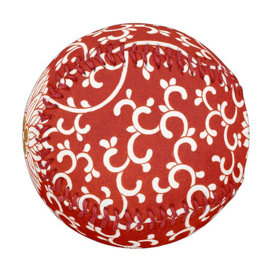 Balle De Baseball Rouge Floral Vibrant Ornate Classé Motif (Devant Gauche)